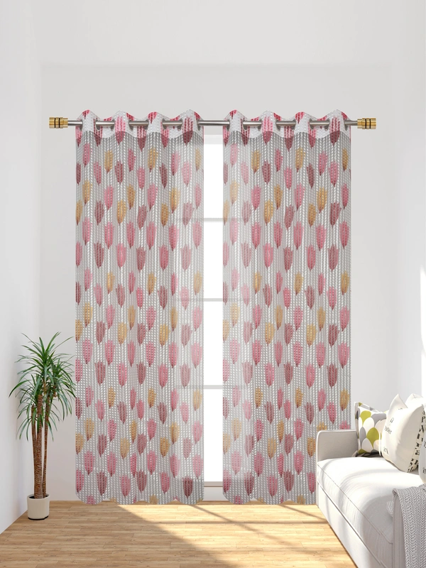 Panipat Textile Hub Semi Transparent  Net Curtains (florel Design ,Marron) Pack of 2 - Door (4x7 Feet)