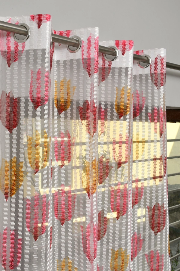 Panipat Textile Hub Semi Transparent  Net Curtains (florel Design ,Marron) Pack of 2 - Door (4x7 Feet)