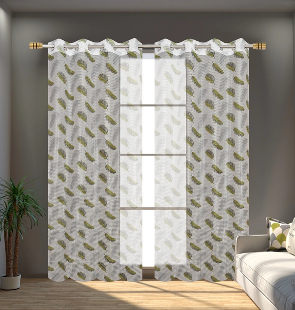 Panipat Textile Hub Semi Transparent Net Curtains (florel Design , Green) Pack of 2 - Long Door (4x9 Feet)