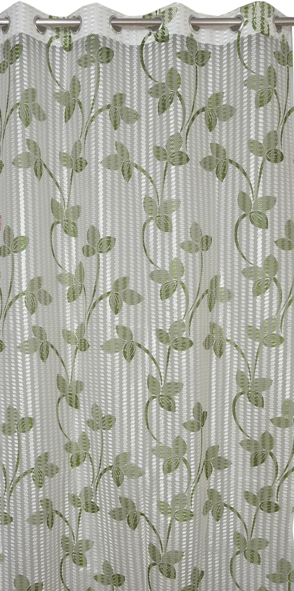 Panipat Textile Hub Semi Transparent Net Curtains (florel Design ,Green) Pack of 2 - Long Door (4x9 Feet)