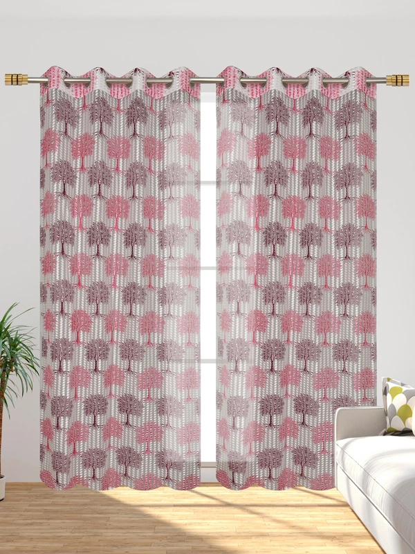 Panipat Textile Hub Semi Transparent  Net Curtains (florel Design ,Wine) Pack of 2 - Long Door (4x9 Feet)