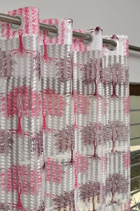 Panipat Textile Hub Semi Transparent  Net Curtains (florel Design ,Wine) Pack of 2 - Long Door (4x9 Feet)