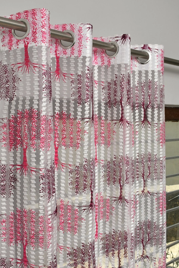 Panipat Textile Hub Semi Transparent  Net Curtains (florel Design ,Wine) Pack of 2 - Long Door (4x9 Feet)