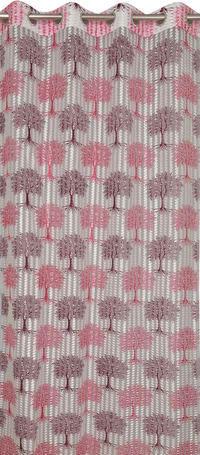 Panipat Textile Hub Semi Transparent  Net Curtains (florel Design ,Wine) Pack of 2 - Long Door (4x9 Feet)