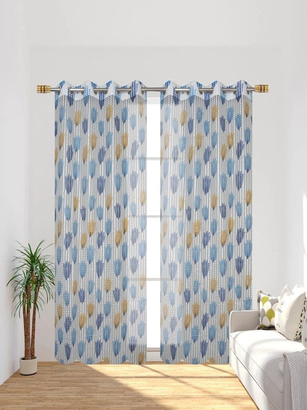 Panipat Textile Hub Semi Transparent  Net Curtains (florel Design , Blue) Pack of 2 - Window (4x5 feet)