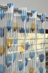 Panipat Textile Hub Semi Transparent  Net Curtains (florel Design , Blue) Pack of 2 - Window (4x5 feet)