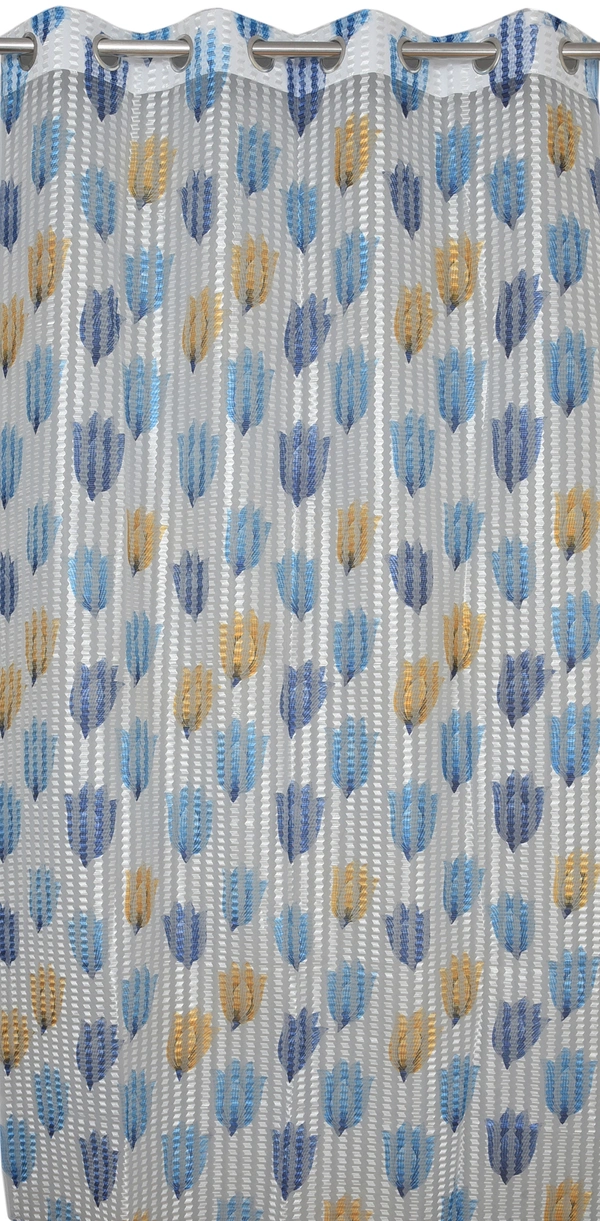 Panipat Textile Hub Semi Transparent  Net Curtains (florel Design , Blue) Pack of 2 - Window (4x5 feet)