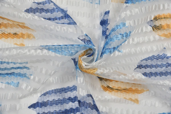 Panipat Textile Hub Semi Transparent  Net Curtains (florel Design , Blue) Pack of 2 - Window (4x5 feet)