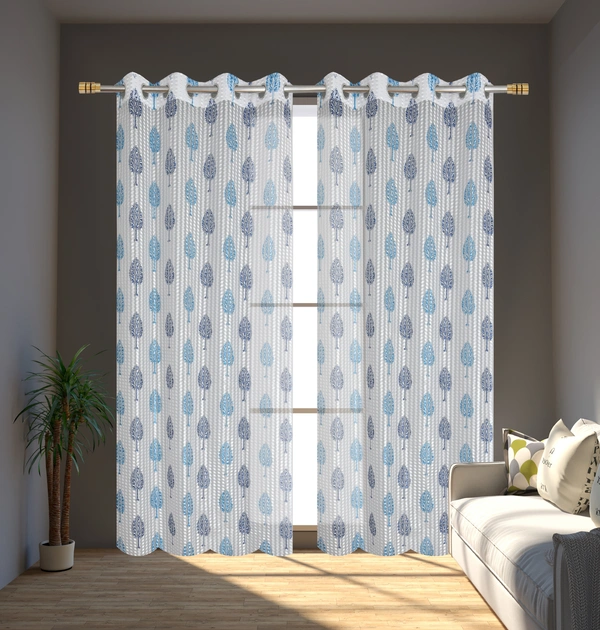 Panipat Textile Hub Semi Transparent  Net Curtains (florel Design , Aqua) Pack of 2 - Window (4x5 feet)
