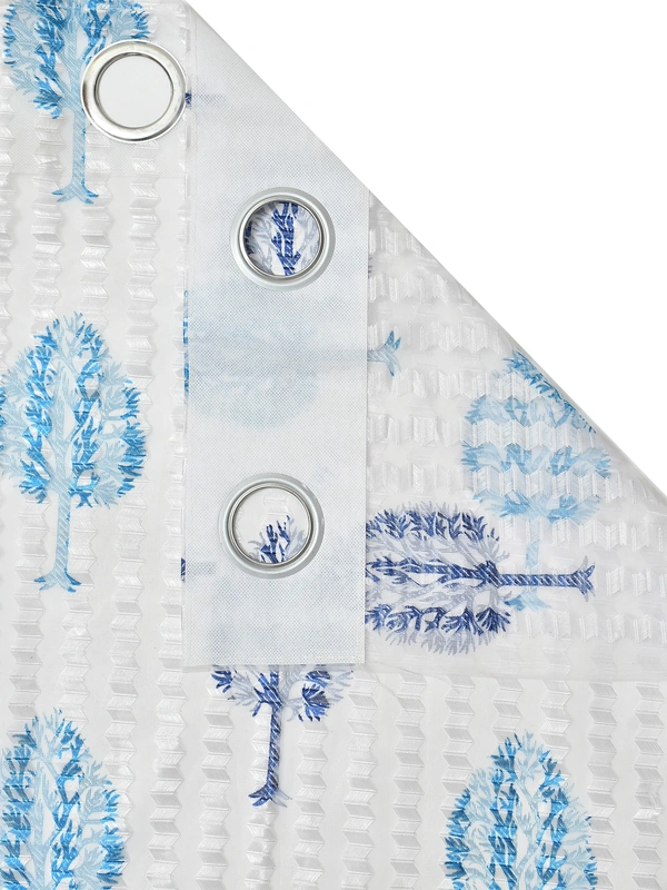 Panipat Textile Hub Semi Transparent  Net Curtains (florel Design , Aqua) Pack of 2 - Window (4x5 feet)