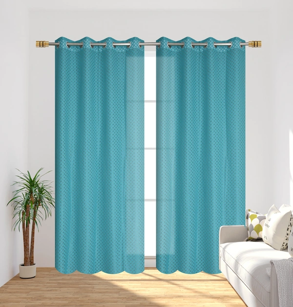 Panipat Textile Hub Semi Transparent  Net Curtains (Floral Design, Aqua) Pack of 2 - Door (4x7 Feet)