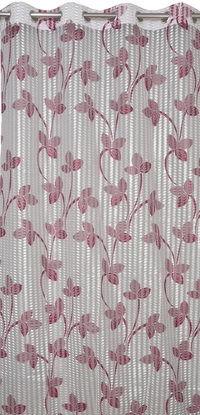 Panipat Textile Hub Semi Transparent Net Curtains (florel Design ,Wine) Pack of 2 - Long Door (4x9 Feet)