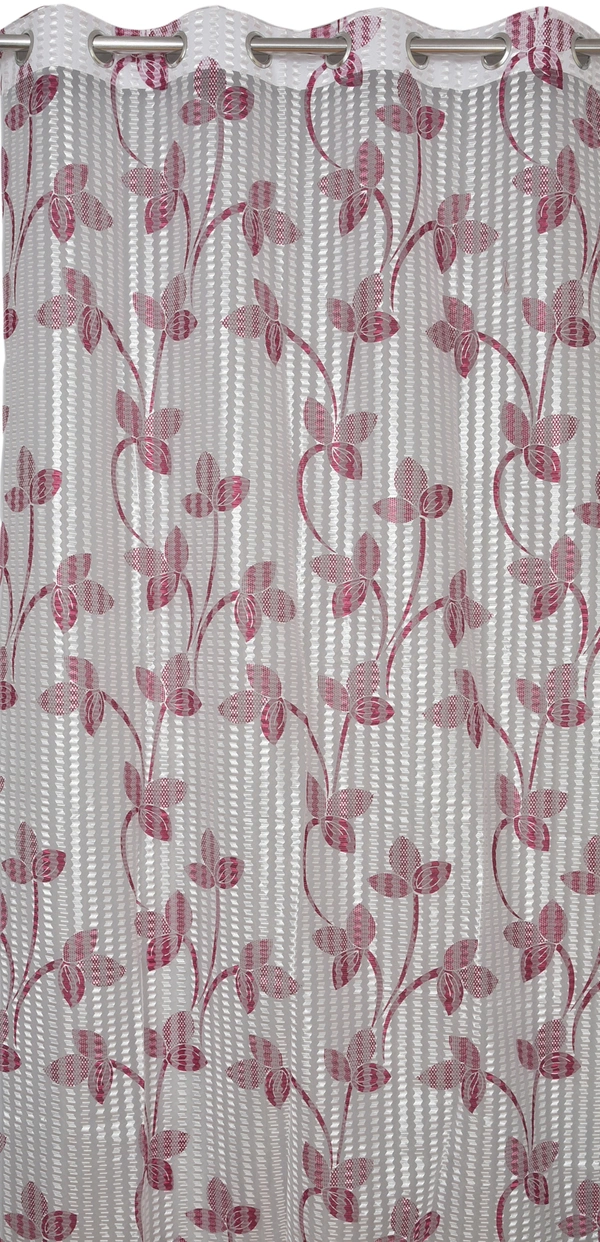 Panipat Textile Hub Semi Transparent Net Curtains (florel Design ,Wine) Pack of 2 - Long Door (4x9 Feet)