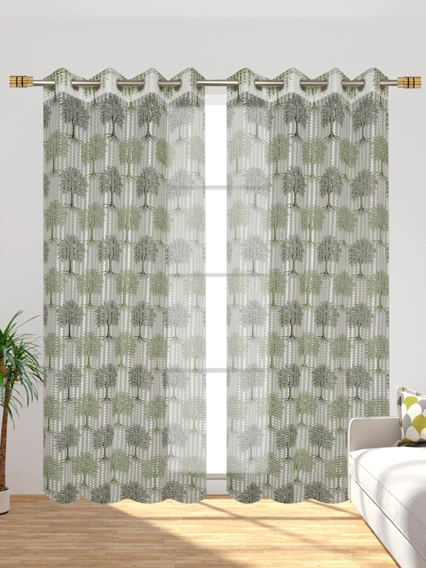 Panipat Textile Hub Semi Transparent Net Curtains (florel Design ,Green) Pack of 2 - Window (4x5 feet)