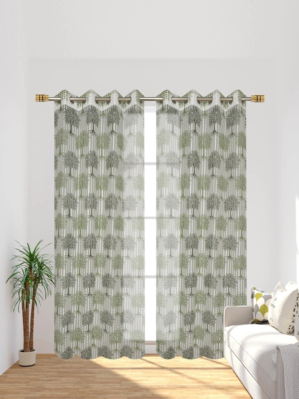 Panipat Textile Hub Semi Transparent Net Curtains (florel Design ,Green) Pack of 2 - Window (4x5 feet)