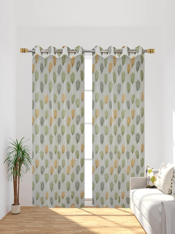 Panipat Textile Hub Semi Transparent Net Curtains (florel Design ,Green) Pack of 2 - Long Door (4x9 Feet)