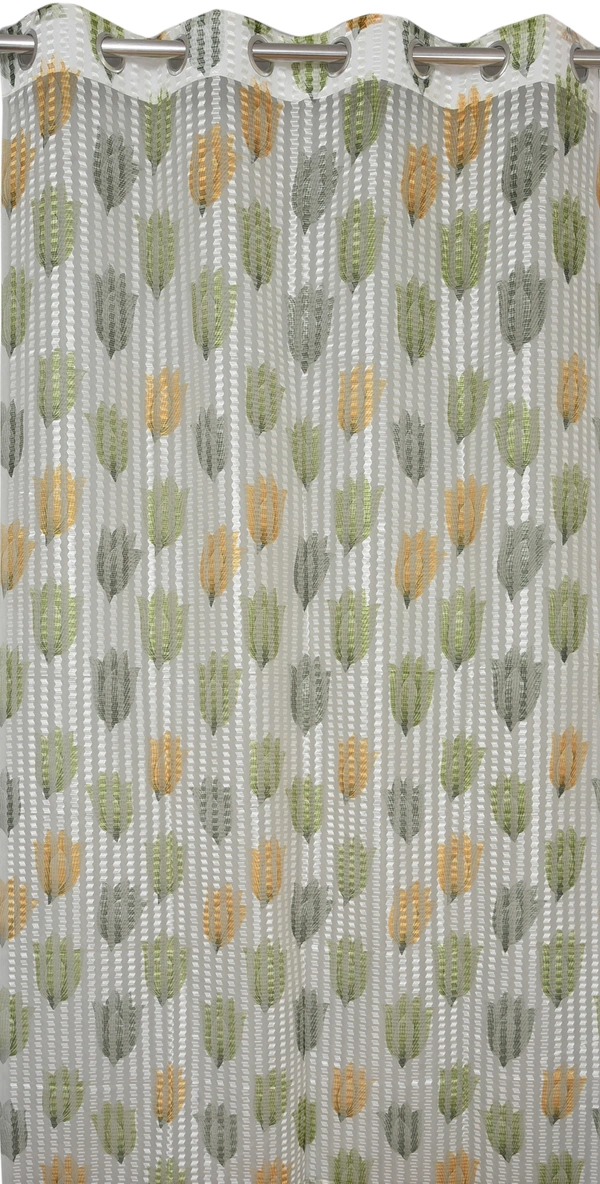 Panipat Textile Hub Semi Transparent Net Curtains (florel Design ,Green) Pack of 2 - Long Door (4x9 Feet)