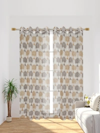 Panipat Textile Hub Semi Transparent Net Curtains (florel Design ,Brown) Pack of 2 - Long Door (4x9 Feet)