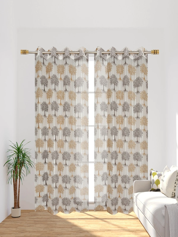 Panipat Textile Hub Semi Transparent Net Curtains (florel Design ,Brown) Pack of 2 - Long Door (4x9 Feet)