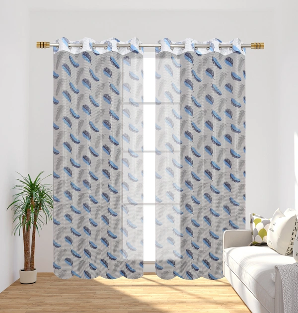 Panipat Textile Hub Semi Transparent Net Curtains (florel Design , Blue) Pack of 2 - Long Door (4x9 Feet)