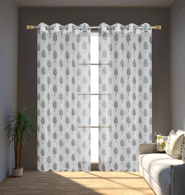Panipat Textile Hub Semi Transparent  Net Curtains (florel Design , Gray) Pack of 2 - Window (4x5 feet)