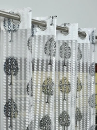 Panipat Textile Hub Semi Transparent  Net Curtains (florel Design , Gray) Pack of 2 - Long Door (4x9 Feet)