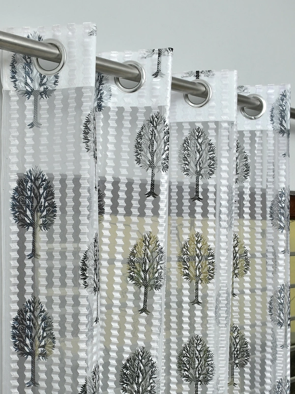 Panipat Textile Hub Semi Transparent  Net Curtains (florel Design , Gray) Pack of 2 - Long Door (4x9 Feet)