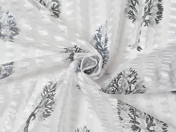 Panipat Textile Hub Semi Transparent  Net Curtains (florel Design , Gray) Pack of 2 - Long Door (4x9 Feet)