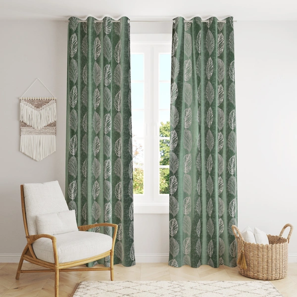 Phytho Home Polyester Eyelet Green Designer Print curtains Pack of 2 - Door (4x7 Feet)