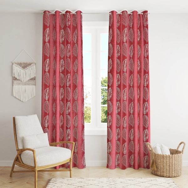 Phytho Home Polyester Eyelet Marron Designer Print curtains Pack of 2 - Long Door (4x9 Feet)