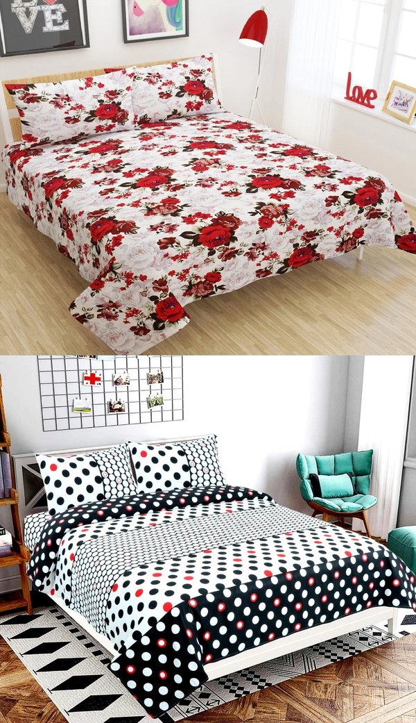 Phyto Home 140 TC Microfiber 3D Printed  Double Bedsheet  Pack of 2 ( 2 Double Bedsheet with 4 pillow cover) - Double Bedsheet