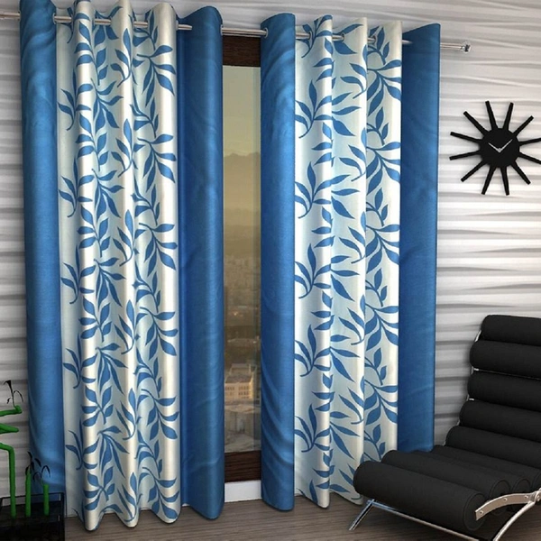 Phyto Home Polyester Eyelet Aqua Kolavery Printed Design curtains Pack of 2 - Long Door (4x9 Feet)