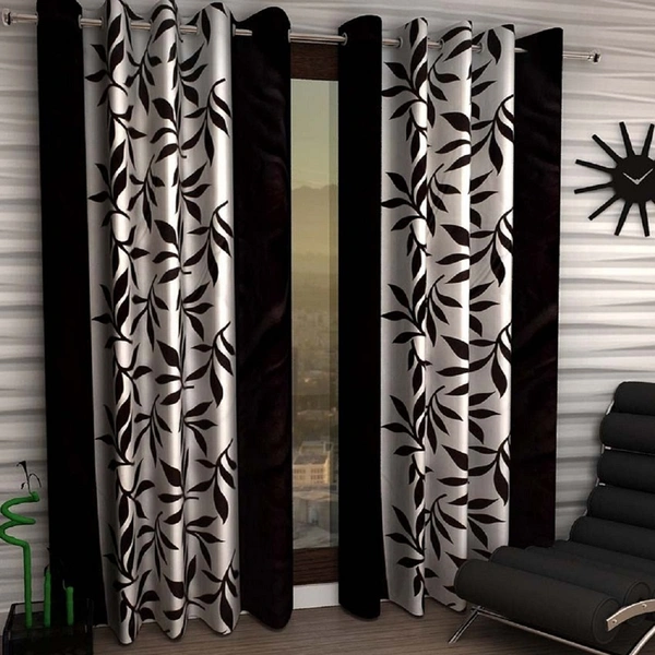 Phyto Home Polyester Eyelet Black Kolavery Printed Design curtains Pack of 2 - Long Door (4x9 Feet)