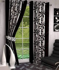 Phyto Home Polyester Eyelet Black Kolavery Printed Design curtains Pack of 2 - Long Door (4x9 Feet)