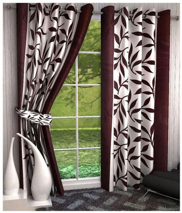 Phyto Home Polyester Eyelet Brown Kolavery Printed Design curtains Pack of 2 - Long Door (4x9 Feet)