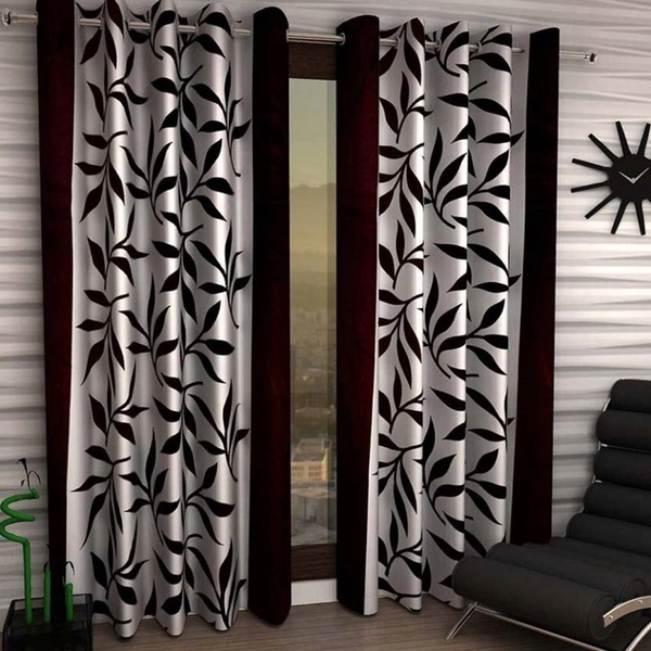 Phyto Home Polyester Eyelet Brown Kolavery Printed Design curtains Pack of 2 - Long Door (4x9 Feet)