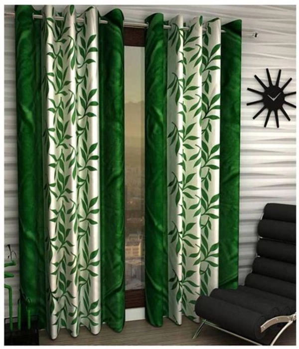 Phyto Home Polyester Eyelet Green Kolavery Printed Design curtains Pack of 2 - Long Door (4x9 Feet)