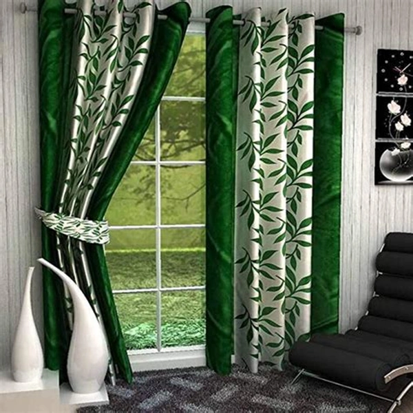 Phyto Home Polyester Eyelet Green Kolavery Printed Design curtains Pack of 2 - Long Door (4x9 Feet)