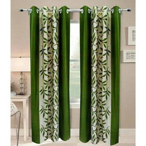 Phyto Home Polyester Eyelet Green Kolavery Printed Design curtains Pack of 2 - Long Door (4x9 Feet)