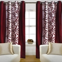 Phyto Home Polyester Eyelet Maroon Kolavery Printed Design curtains Pack of 2 - Long Door (4x9 Feet)