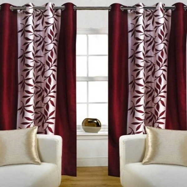 Phyto Home Polyester Eyelet Maroon Kolavery Printed Design curtains Pack of 2 - Long Door (4x9 Feet)
