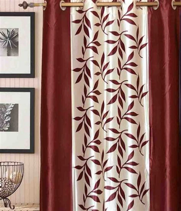 Phyto Home Polyester Eyelet Maroon Kolavery Printed Design curtains Pack of 2 - Long Door (4x9 Feet)