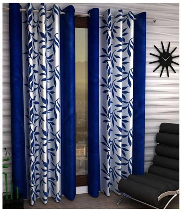 Phyto Home Polyester Eyelet Navy Blue Kolavery Printed Design curtains Pack of 2 - Long Door (4x9 Feet)