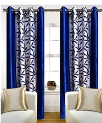 Phyto Home Polyester Eyelet Navy Blue Kolavery Printed Design curtains Pack of 2 - Long Door (4x9 Feet)