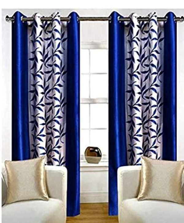 Phyto Home Polyester Eyelet Navy Blue Kolavery Printed Design curtains Pack of 2 - Long Door (4x9 Feet)