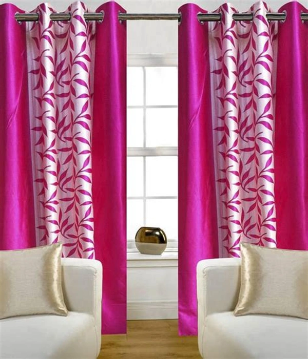 Phyto Home Polyester Eyelet Pink Kolavery Printed Design curtains Pack of 2 - Door (4x7 Feet)