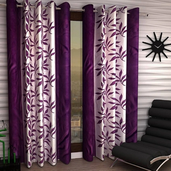 Phyto Home Polyester Eyelet Purple Kolavery Printed Design curtains Pack of 2 - Long Door (4x9 Feet)