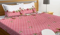 Premium Super Soft Fitted (Elastic) Pink Double Bedsheet with 2 Pillow cover
