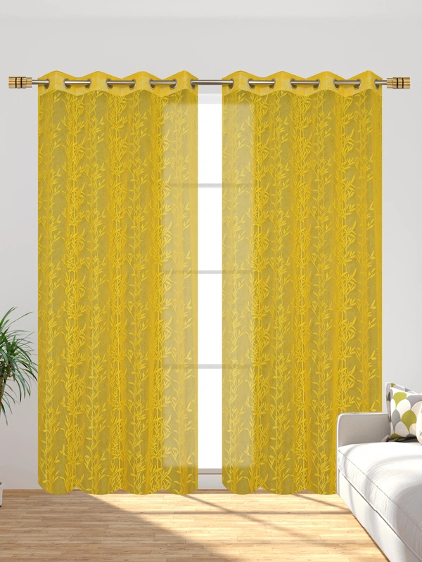 Tanishka fab Semi Transparent Net Curtains (florel Design ,Yellow) Pack of 2 - Long Door (4x9 Feet)