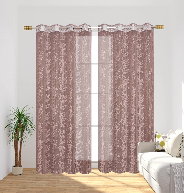 Tanishka fab Semi Transparent Net Curtains (florel Design ,Wine) Pack of 2 - Door (4x7 Feet)